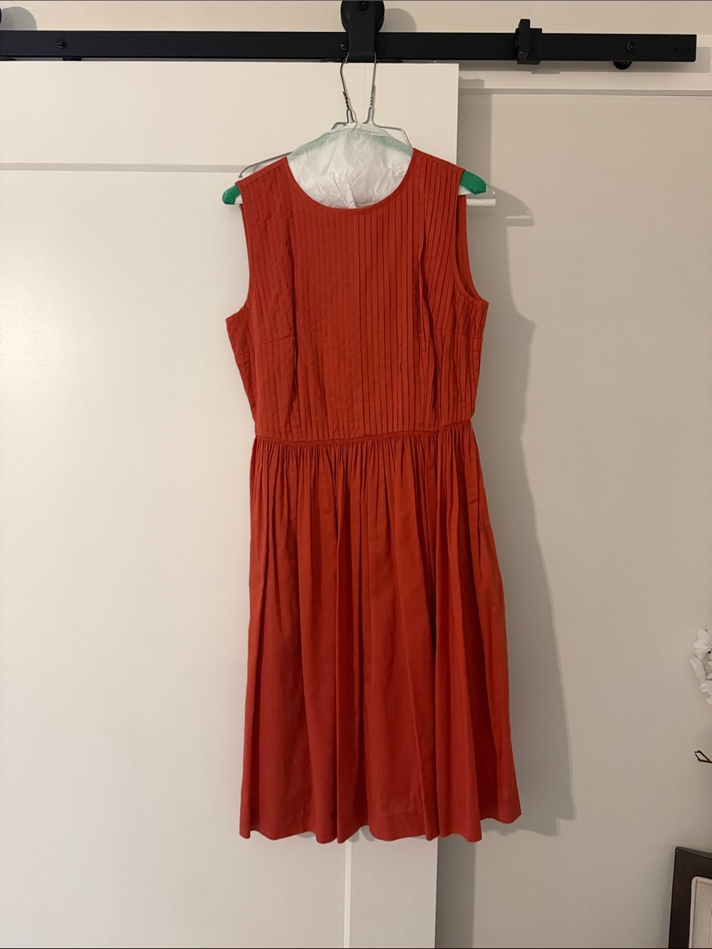 Brooks Brothers Rust Red Sleeveless Pleated Waist Midi Dress